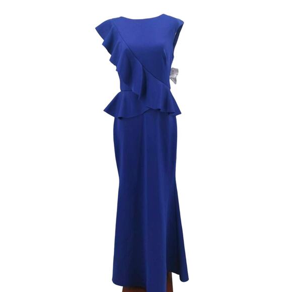 JESSICA HOWARD 10P Blue Sleeveless Ruffled Gown Maxi Dress $129 B144 *flaw - Picture 1 of 9